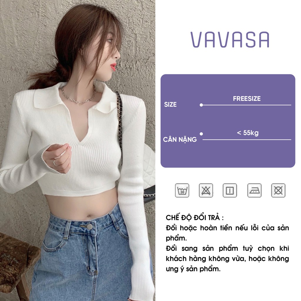 Áo croptop nữ tay dài kiểu ôm polo có cổ bigsize thun body VAVASA CT06 | WebRaoVat - webraovat.net.vn