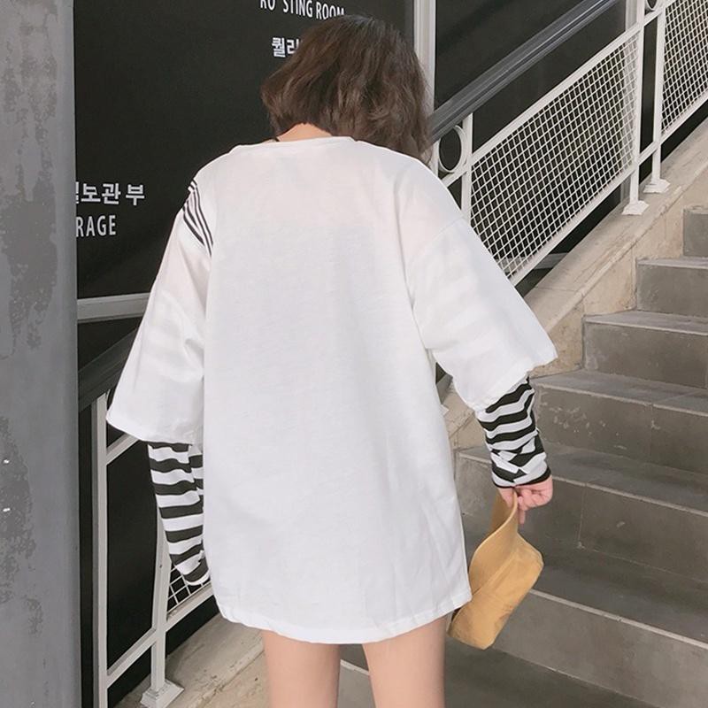 offermore□□ Women Hip-Pop Korean Style Punk Girls Hole Fake Harajuku Style Wear Loose áo rút áo tiểu thư áo bigsize