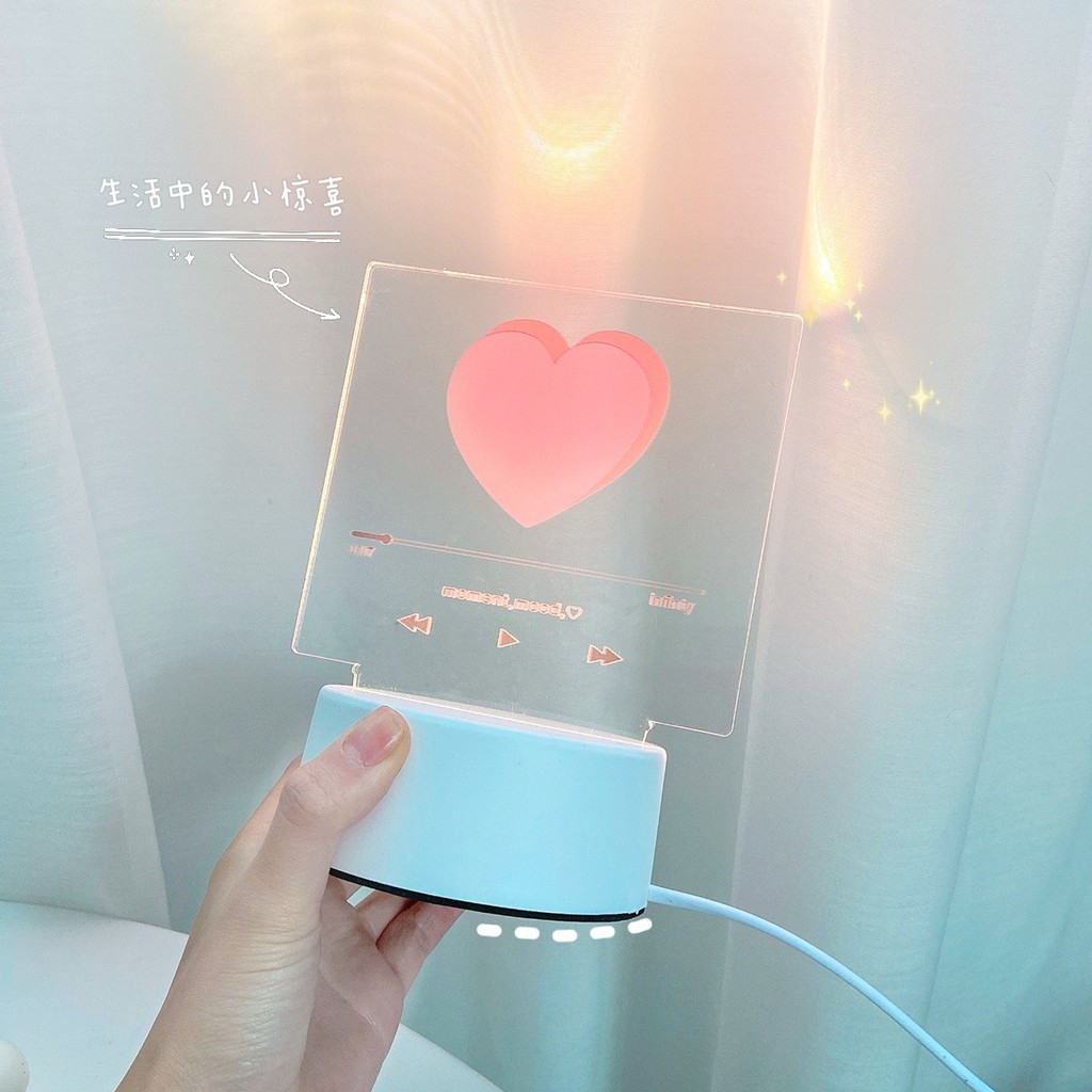 Đèn ngủ led 3d hình trái tim phong cách Hàn Quốc - 3 chế độ màu