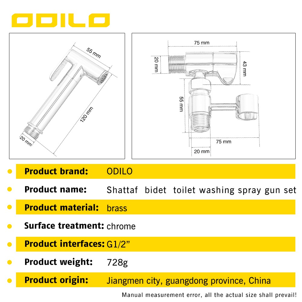 ODILO Bộ Vòi Xịt Nước Toilet 4 Trong 1 Bằng Đồng Thau Chrome Shattaf