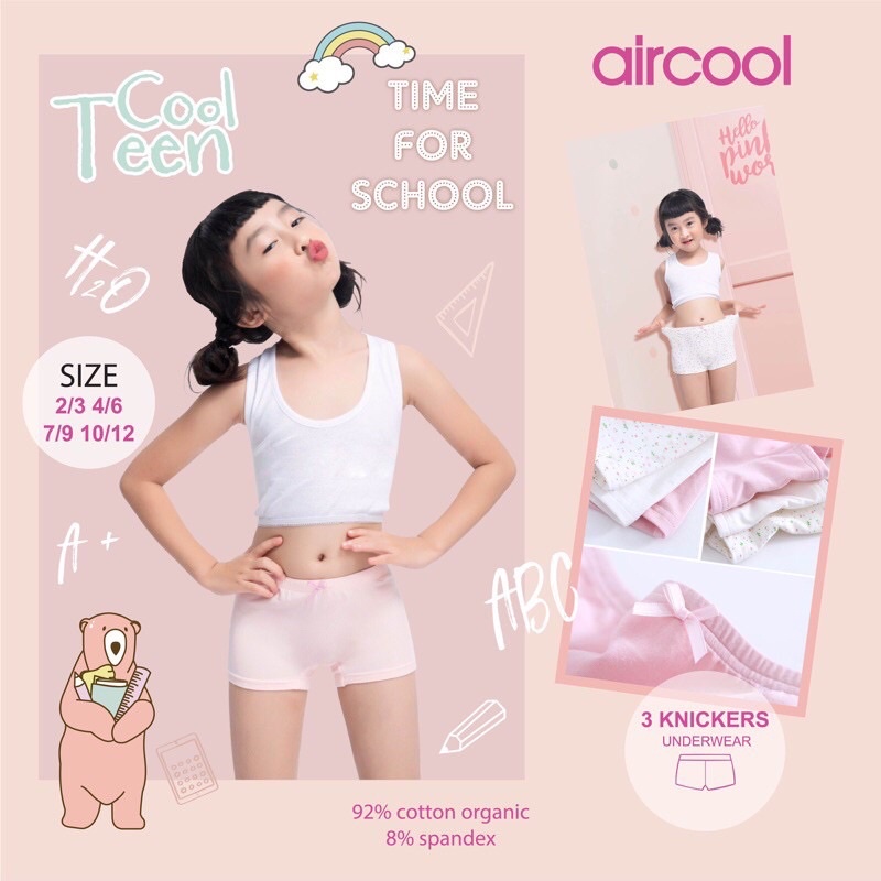 [XUẤT NHẬT - THÁI] Set 3 quần chíp bé gái, quần lót bé gái Aircool vải cotton organic an toàn, kháng khuẩn, thoải mái