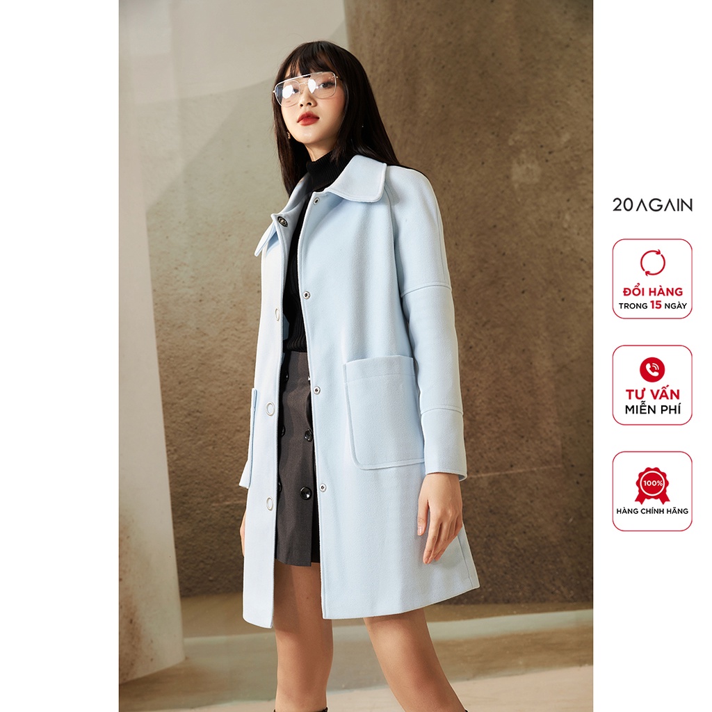 Áo khoác nữ dáng dài tay raglan 20AGAIN, hai túi ốp thời thượng, trẻ trung KDA2156 | BigBuy360 - bigbuy360.vn