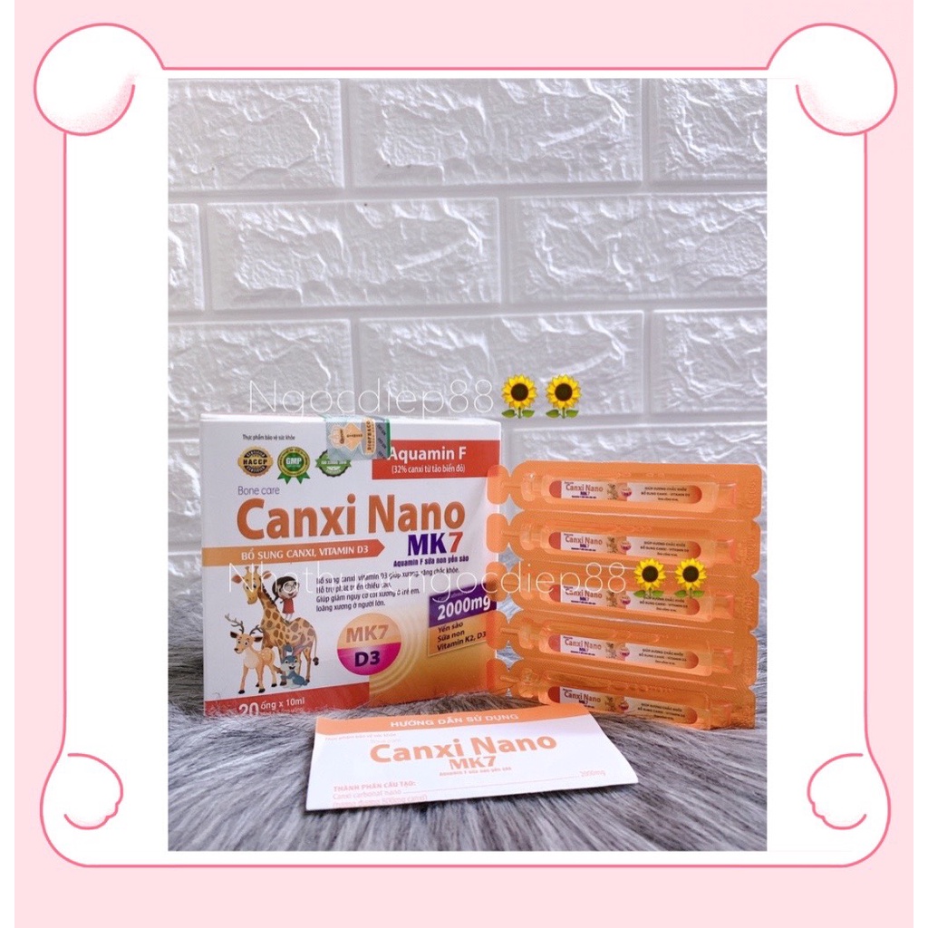 Bone Care CANXI NANO MK7 Aquamin F Yến sào sữa non - Hộp 20 ống bổ sung canxi D3 K2 MK7 cho bé từ 6 tháng