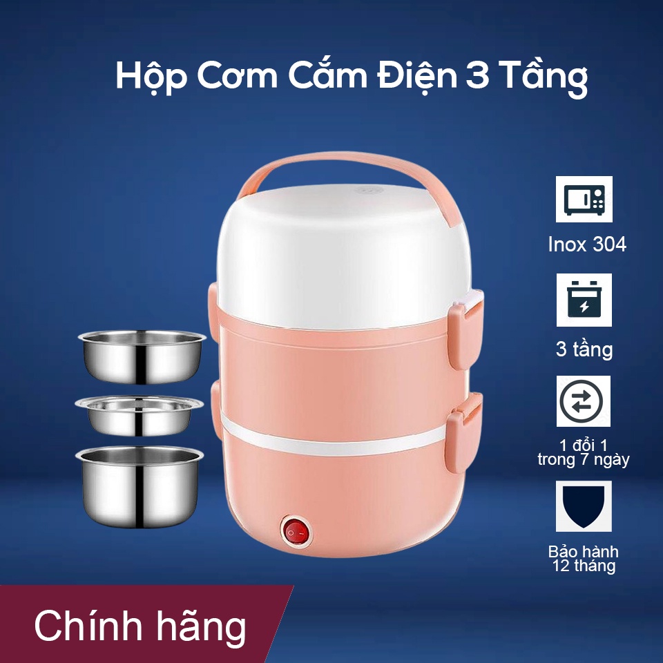 Hộp ủ cơm cắm điện. Hộp nấu, ủ cơm 3 tầng ruột inox Bảo hành: 6 tháng, lỗi đổi mới trong 7 ngày.