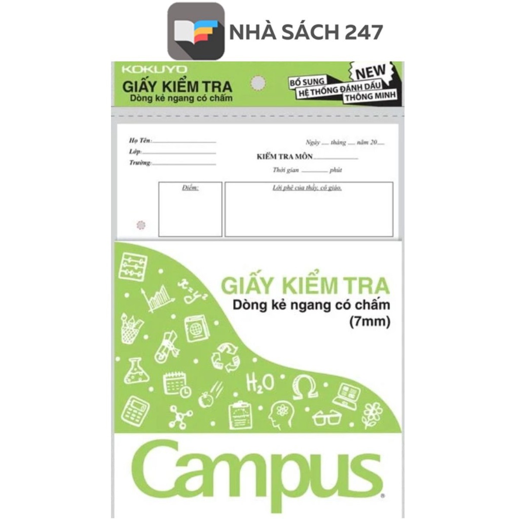 Tập giấy kiểm tra kẻ ngang Campus TP-BS70G-25 có chấm (25 tờ đôi) mặt giấy láng mịn, viết êm tay, tạo nét chữ đẹp