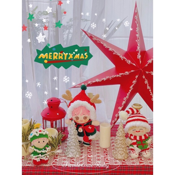Set mũ chóp + đầm Santa cho doll 10,15,20cm