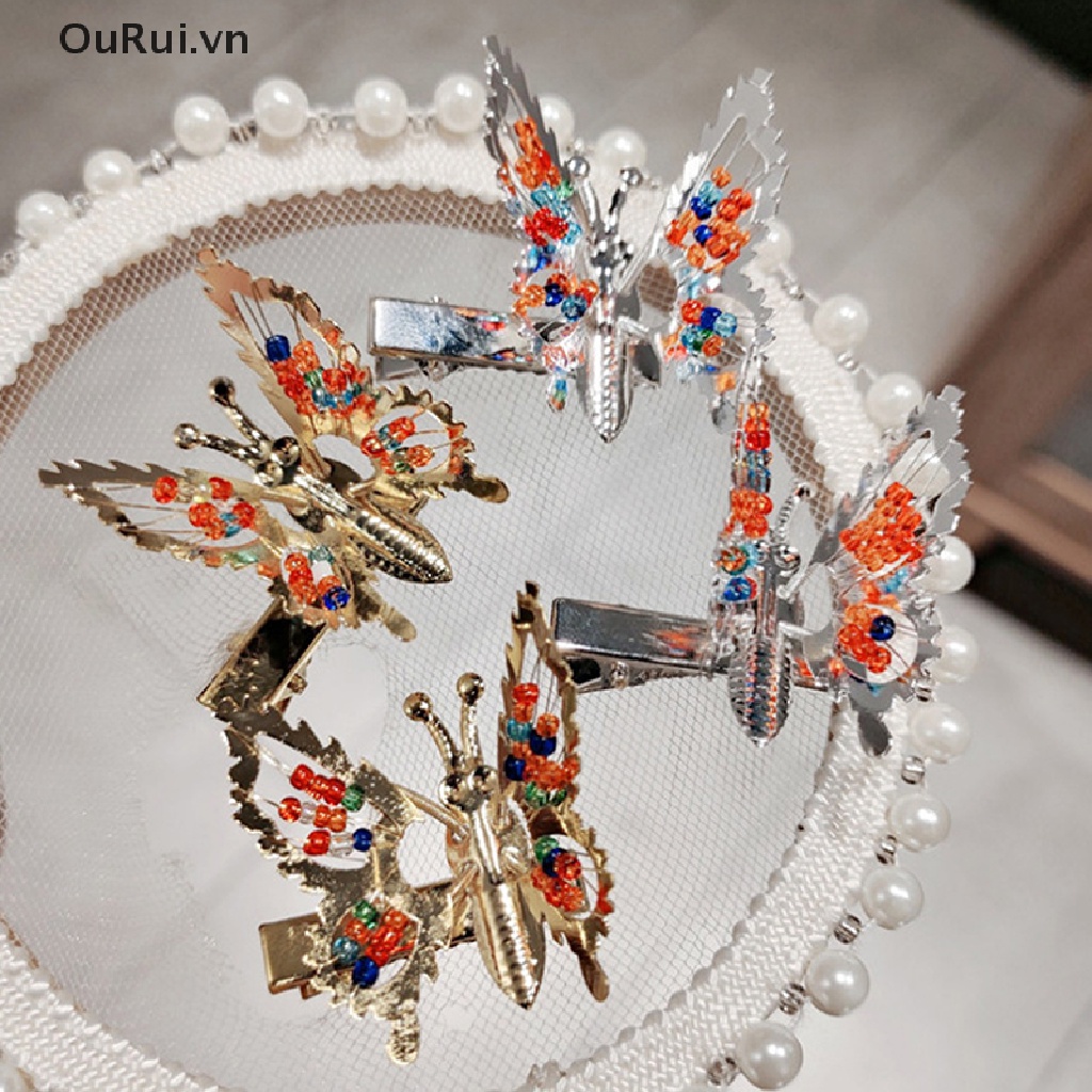 {RUI} Kẹp Tóc Phối Tua Rua Hình Chuồn Chuồn Cánh Bướm Bước Lắc Chân Phong Cách Cổ Điển {OuRui.vn}