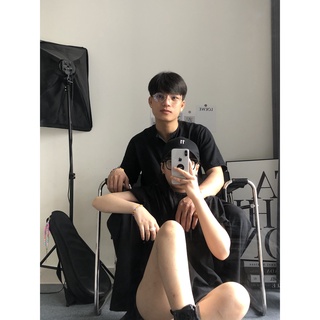 Áo sơ mi đen cổ trụ