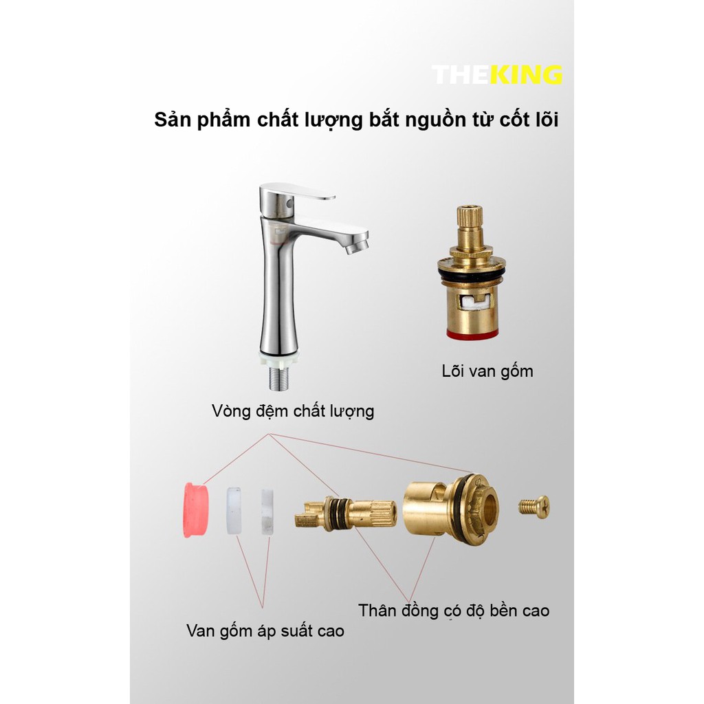 vòi lavabo rửa mặt THE KING  dòng lạnh đơn inox sus 304 CHỐNG XƯỚC, CHỐNG BÁM VÂN TAY