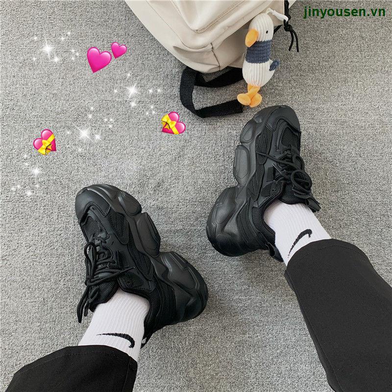 Giày Thể Thao Da Đế Dày Tăng Chiều Cao Màu Đen Phong Cách Hong Kong Cho Nam