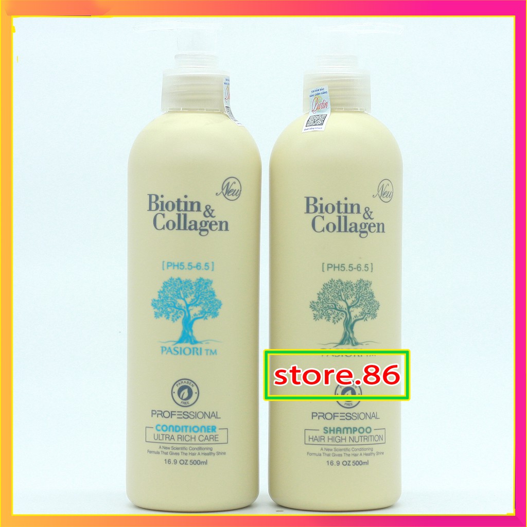 Dầu gội BIOTIN COLLAGEN store.86 mùi thơm sang dễ chịu siêu mềm mượt kích thích mọc tóc chống rụng tóc cặp 500ml - 1000m