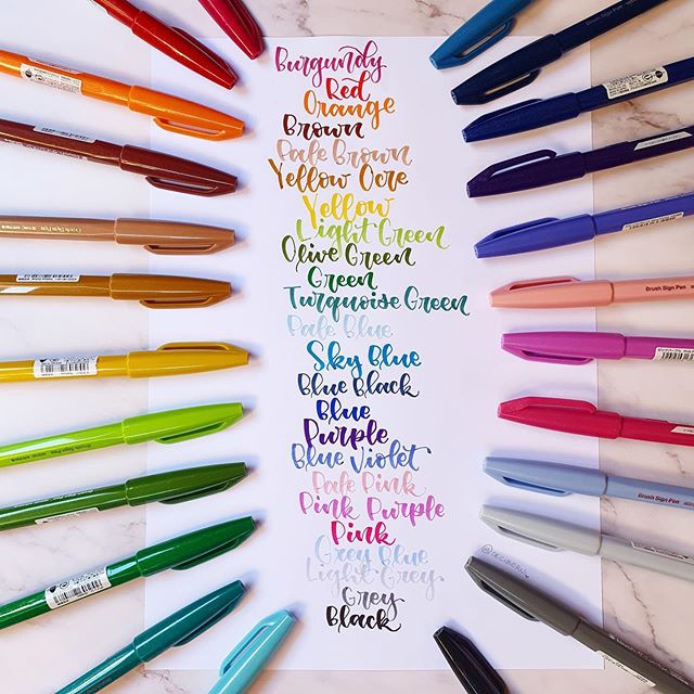 Bút đầu cọ thư pháp PENTEL Sign brush pen, fude touch 12 màu cơ bản SES15C THEARTSHOP