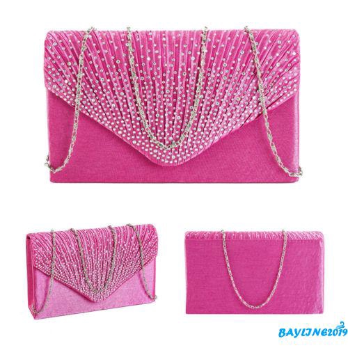 Ví cầm tay dự tiệc kiểu phong bì đính hạt kim tuyến lấp lánh thời trang