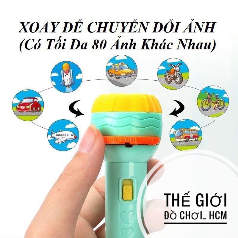 Đèn pin chiếu 80 hình ảnh cho bé thoả thích khám phá hoa quả, động vật, côn trùng, phương tiện, siêu nhân..