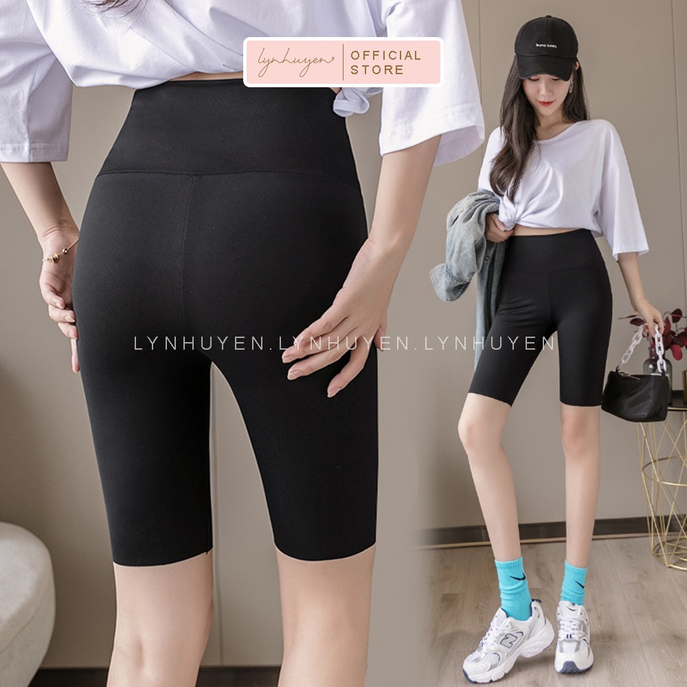 Quần Legging Lửng Đùi Nữ Nâng Mông Cạp Cao Lynhuyen Màu Đen Q007