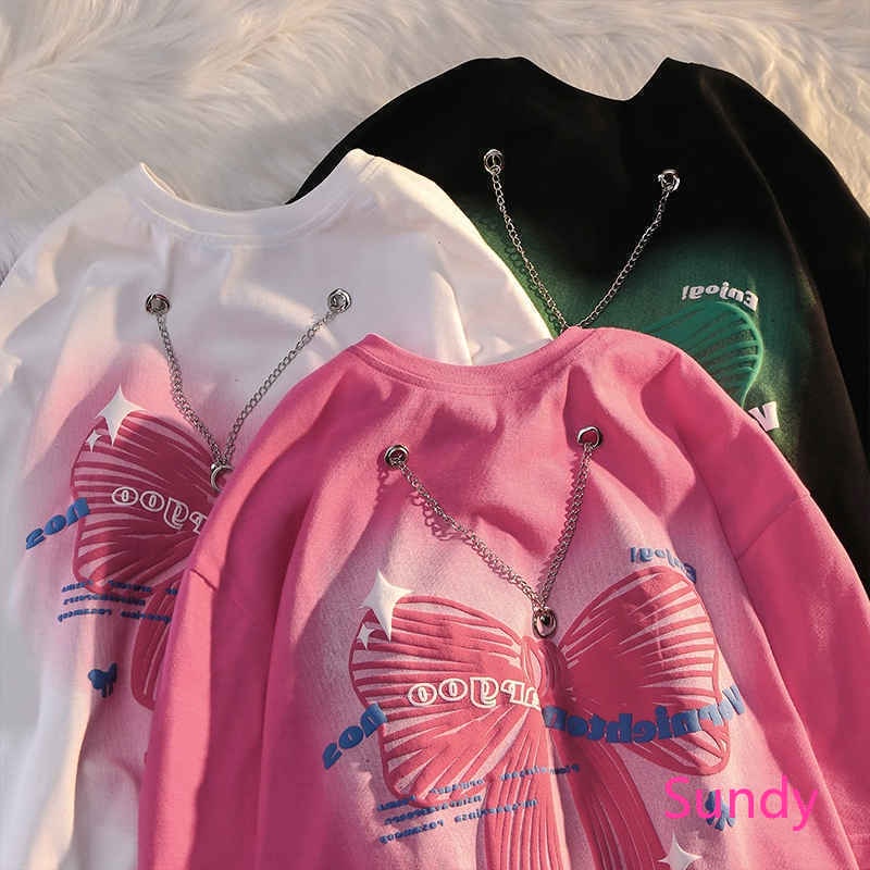 Áo Thun Tay Ngắn Dáng Rộng Phối Nơ Plus Size Thời Trang Hè Xinh Xắn Cho Nữ