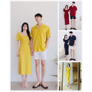 ĐỒ ĐÔI NAM NỮ THỜI TRANG GỒM SƠ MI NAM VÀ ĐẦM VÁY NỮ VẢI ĐẸP CHUẨN SHOP