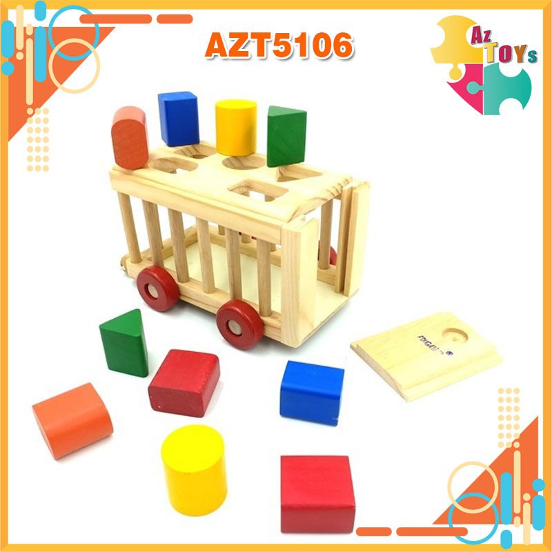 Đồ Chơi Gỗ Xe Thả Hình Khối Montessori Cho Bé - AZT5106