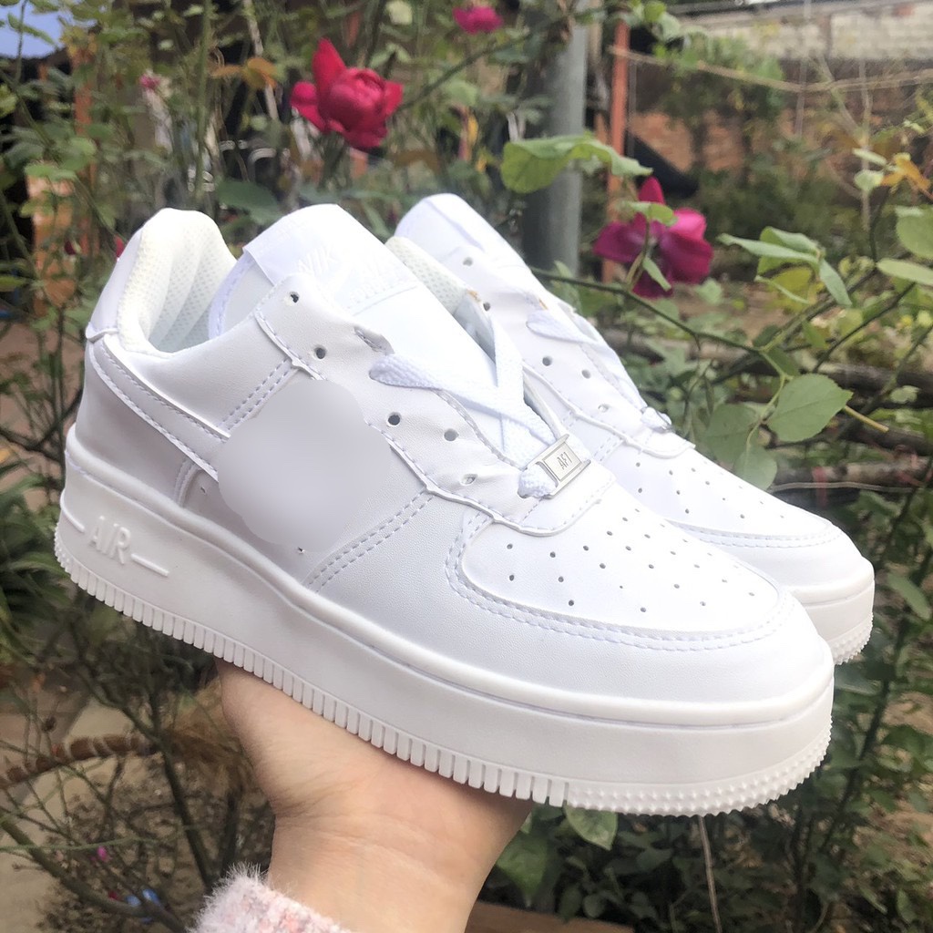 Giày sneaker full trắng đế 3cm, Giày thể thao màu trắng thoáng khí đế êm full box