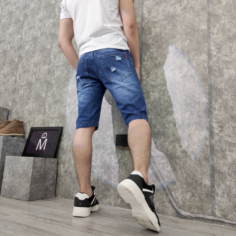 Quần short jeans nam xanh rách vải dày Q418 MĐ