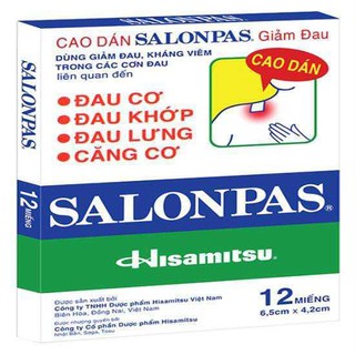 Bộ 10 hộp Cao dán Salonpas giảm đau - Hộp 12 miếng (6,5 x 4,2 cm)