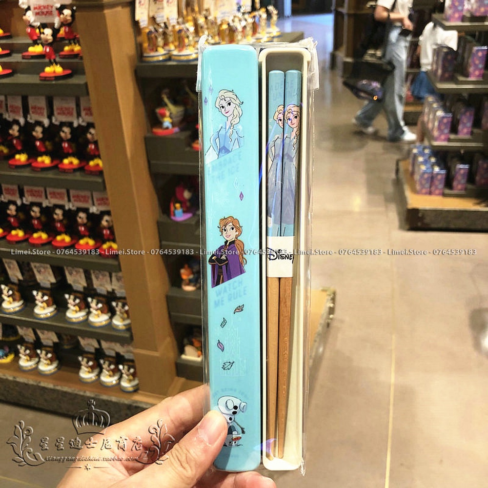 Set đũa gỗ kèm hộp hình Frozen Ariel cho trẻ em bé trai gái Disney