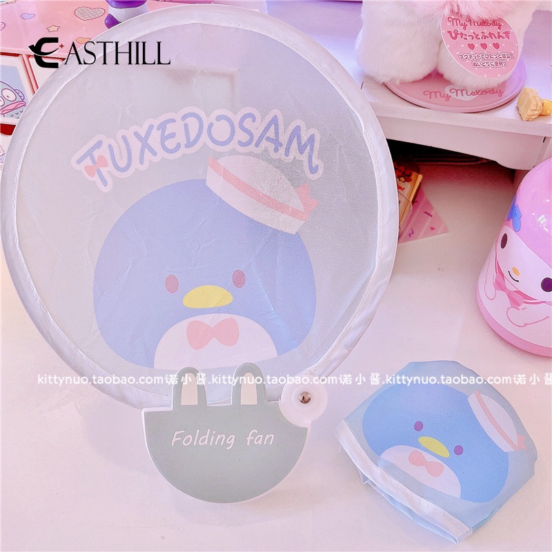 Quạt Bỏ Túi Hình Tròn In Hình Cinnamoroll Melody Kuromi Đáng Yêu