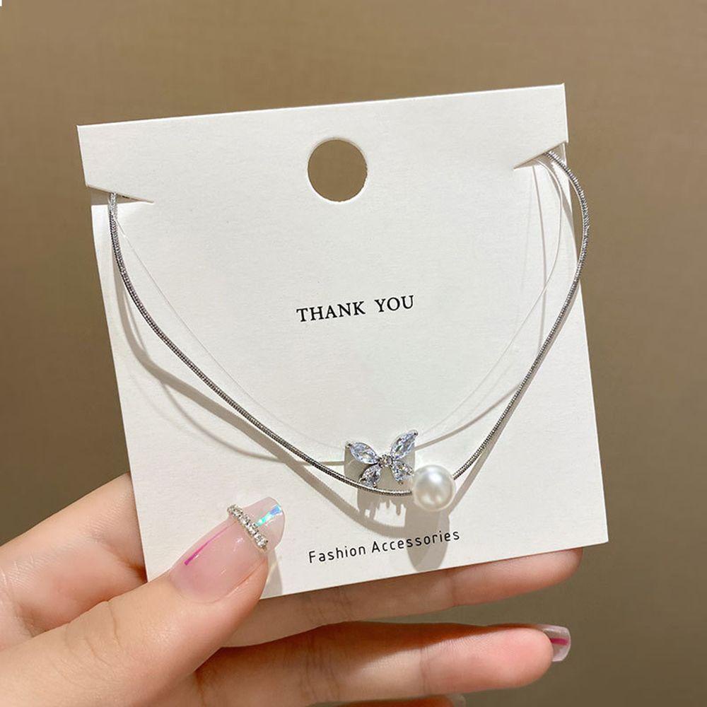 Vòng cổ Mặt Hình Bướm Đính Ngọc Trai Zircon Thời Trang Cho Nữ