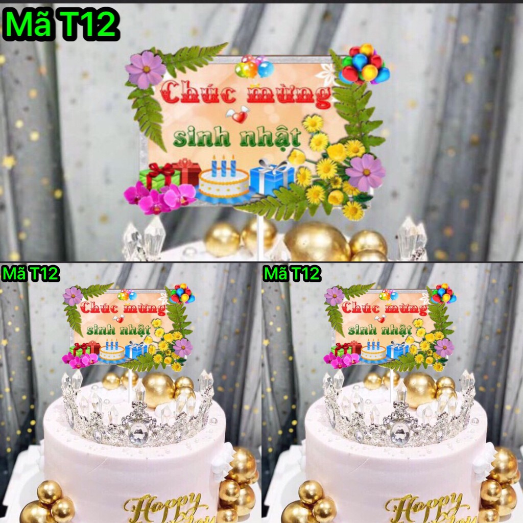 Đồ trang trí bánh sinh nhật, bánh kem - SET 10 THẺ CẮM GIẤY CHÚC MỪNG SINH NHẬT, HAPPY BIRTHDAY mẫu T12