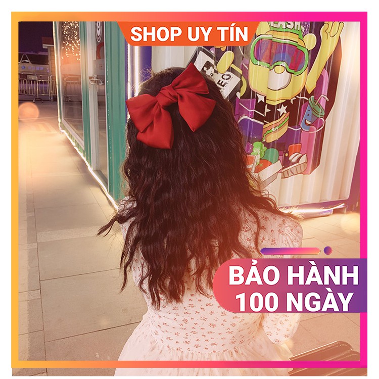 [NowShip - Giao Ngay] Kẹp Tóc Đính Nơ Lụa Cao Cấp - Cặp Tóc Nữ Đẹp Màu Đỏ