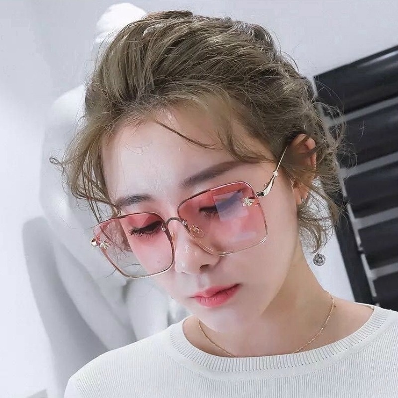 (YUZHU) Kính Mát Phân Cực Gọng Vuông Kim Loại Không Viền Thời Trang Vintage Phương Tây Cho Nữ
