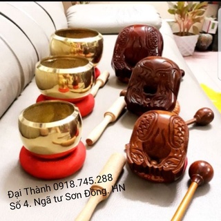 chuông đồng- mõ gỗ đủ kích cỡ (kèm đế+dùi)