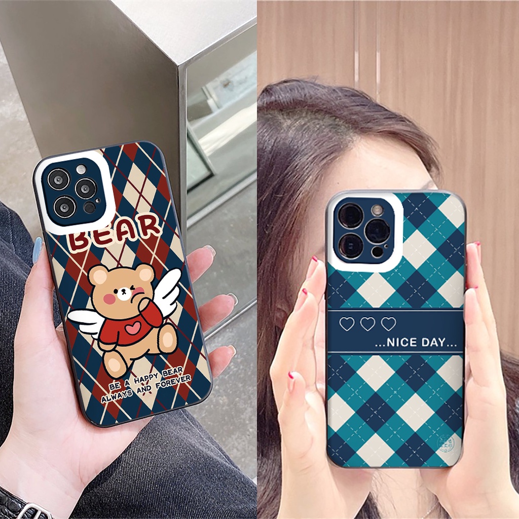 Ốp lưng iphone vuông lỗ viền camera caro bear nice day 7plus x xsmax 11 11promax 12 12pro 12promax 13 13pro 13promax