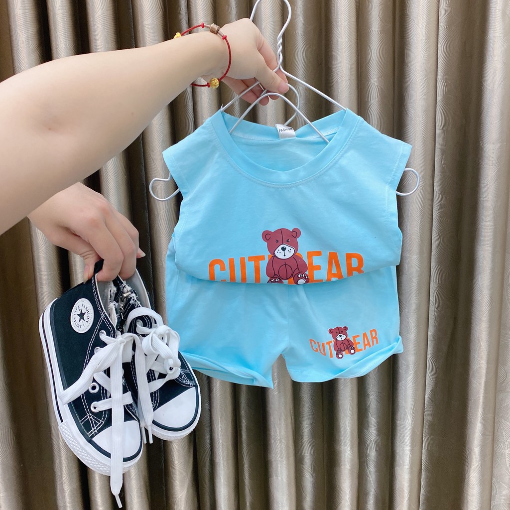 BỘ BA LỖ BÉ TRAI IN HÌNH GẤU CỰC XỊN CHẤT COTTON MỀM MẠI THẤM HÚT MỒ HÔI SIZE 8-18KG