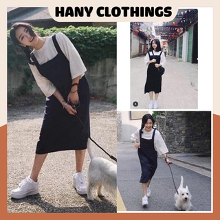 Váy yếm đen kèm áo phông trắng, yếm nữ áo thun form rộng HANY CLOTHINGS X016