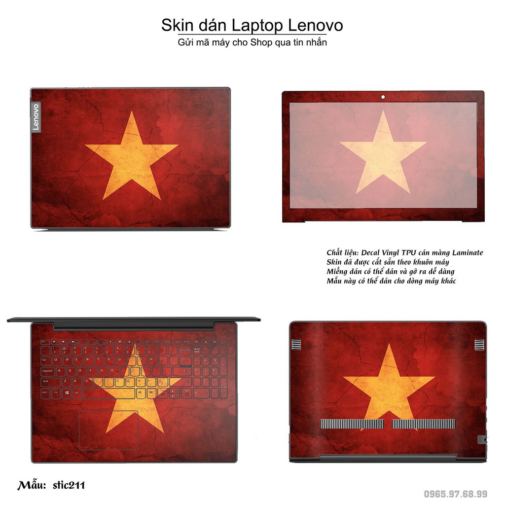 Skin dán Laptop Lenovo in hình cờ Việt Nam (inbox mã máy cho Shop)