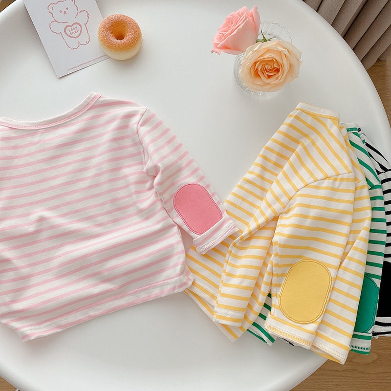 Áo Thun Cotton Dáng Rộng Họa Tiết Kẻ Sọc Thời Trang Xuân Thu Hàn Quốc Mới Cho Bé Trai Và Gái 0-6 Tuổi