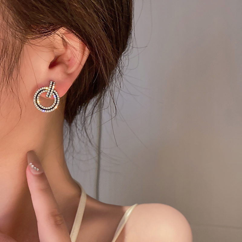 XiaoboACC Khuyên Tai Kim Bạc 925 Đính Kim Cương Nhân Tạo Kiểu Tròn Thời Trang Hàn Quốc Cho Nữ