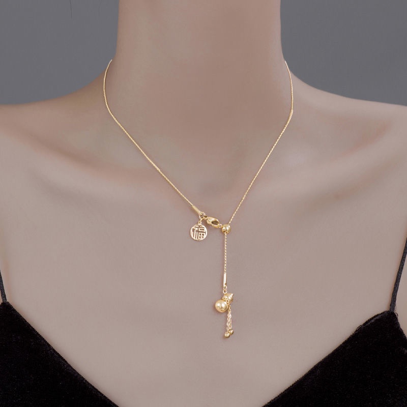 Dây chuyền titan nữ TITAN NGUYÊN CHẤT 18k vàng Lucky Pumpkin Tua &quot;Fu&quot; Vòng cổ bằng thép không gỉ Trang sức cho phụ nữ