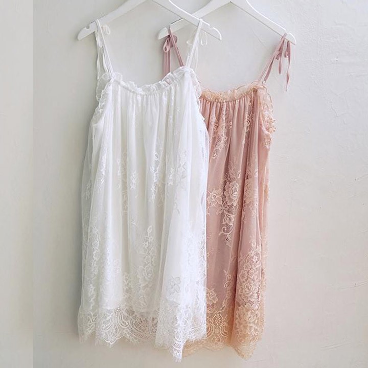 [HÀNG CAO CẤP] Đầm ngủ hai dây suông phối ren dễ thương (kèm hình thật shop chụp) | BigBuy360 - bigbuy360.vn