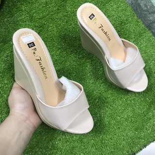 Dép xuồng quai ngang da bóng đế cao 12p