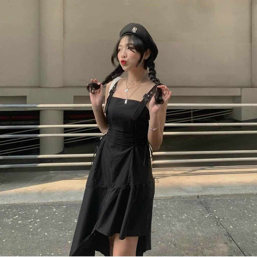 Váy 2 dây đen lệch tầng đan dây eo phong cách cá tính (kèm video/ảnh thật) Xưởng Sỉ Nguyễn Hoa