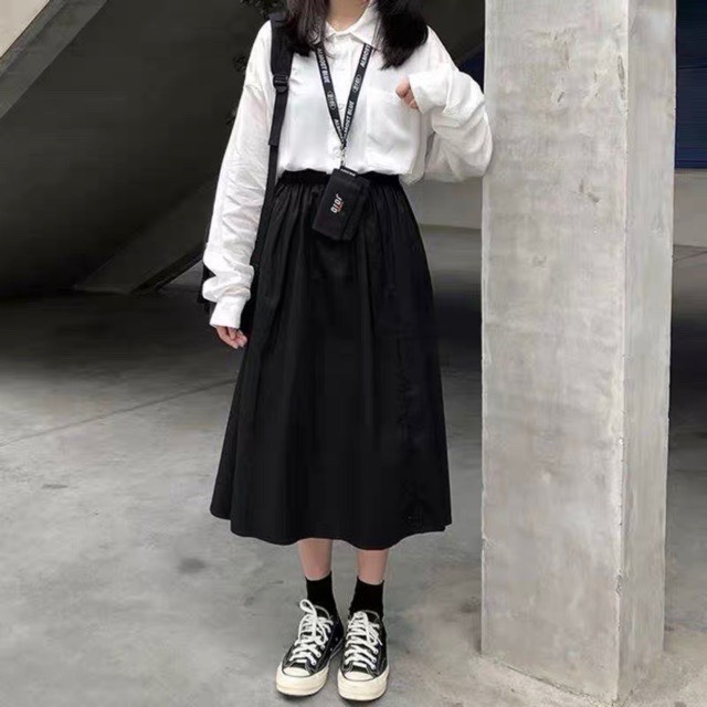Chân váy dài vintage dạng xoè phong cách hàn quốc. Váy đũi dáng dài 2 lớp thiết kế lưng chun free size 3 màu hothit