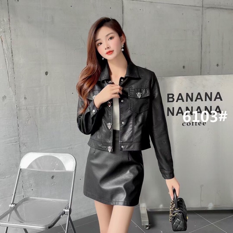 Áo da in chìm LV  khuy kiểu hàng QCL1