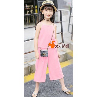 Đồ bộ quần áo lửng cho bé gái hai dây, quần ống rộng, chất lụa mềm mịn, thoải mái - Quần áo trẻ em (190399)