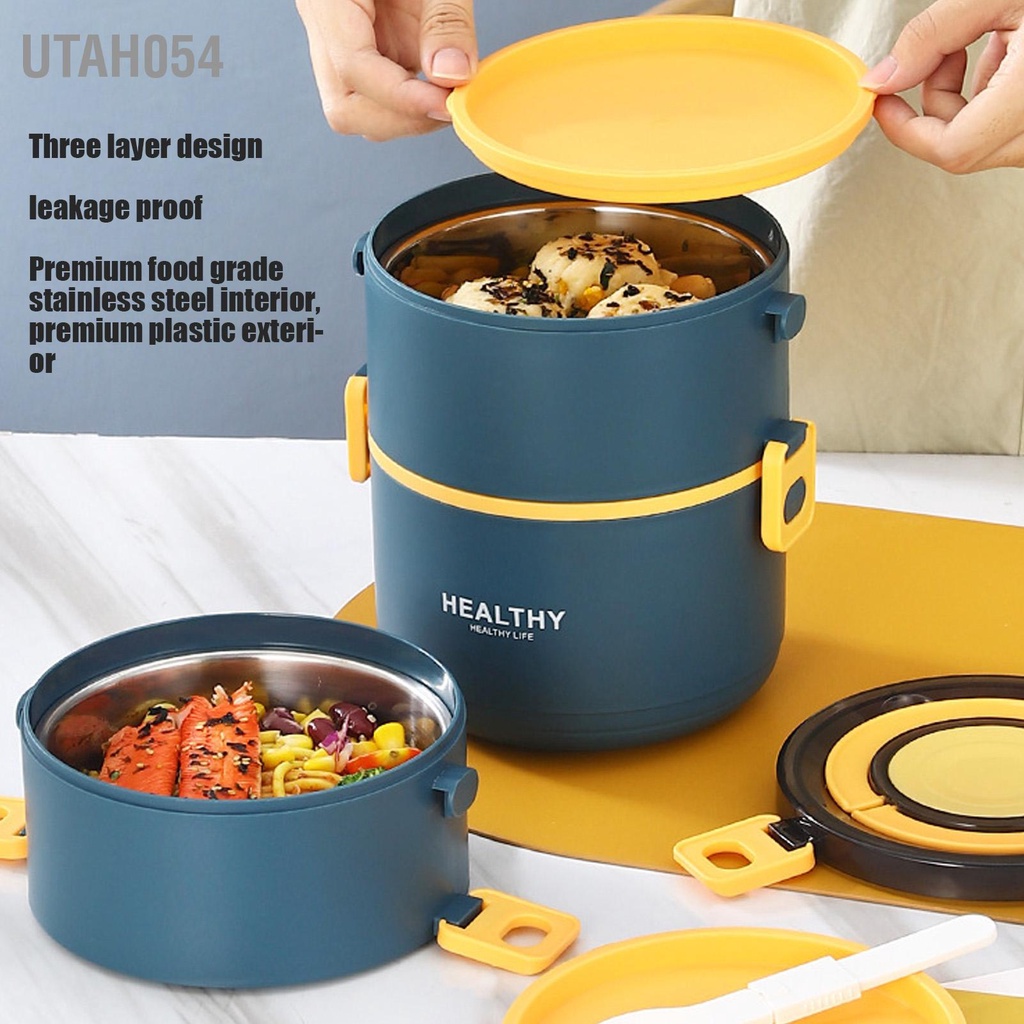 [Hàng Sẵn]  Hộp Giữ Nhiệt 3 Tầng 2200ML Cao Cấp Tặng Kèm Muỗng Và Túi Giữ Nhiệt【Utah054】