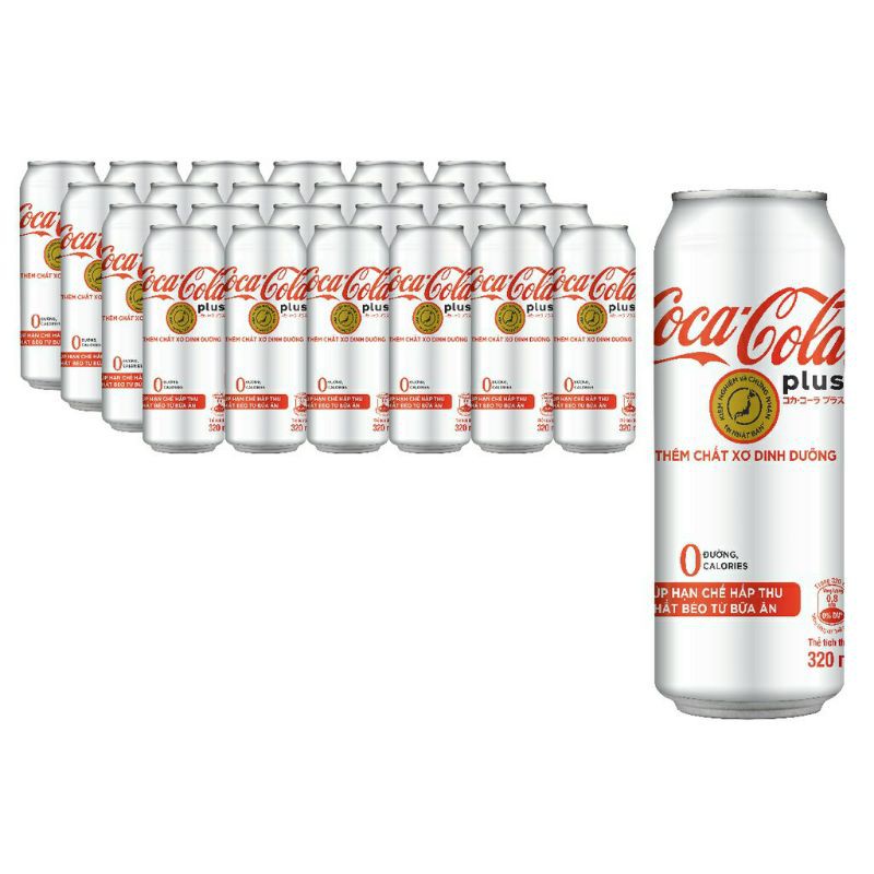 THÙNG 24 LON COCA COLA PLUS FHOSU BỔ XUNG CHẤT XƠ HẠN CHẾ CHẤT BÉO TỪ BỮA ĂN GIẢM CÂN KHÔNG ĐƯỜNG 330ml