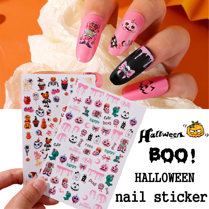1 Tấm Hình Dán Móng Tay 3D Chủ Đề Halloween Chống Nước Tự Dính