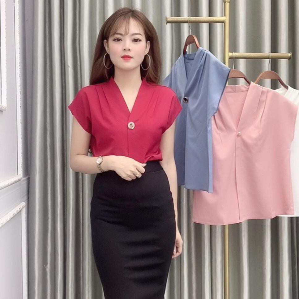 Áo Sơ Mi Nữ Kiểu Tay Ngắn Công Sở Trẻ Trung - 5 Màu: Trắng, Xanh, Hồng, Đỏ, Cam - Thời Trang Nữ Hanlly Fashion - A5 ◦ ྇