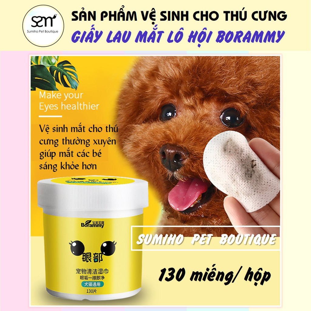 Khăn giấy lau mắt cho chó mèo chiết xuất lô hội (Hộp 130 miếng) phụ kiện cho chó mèo